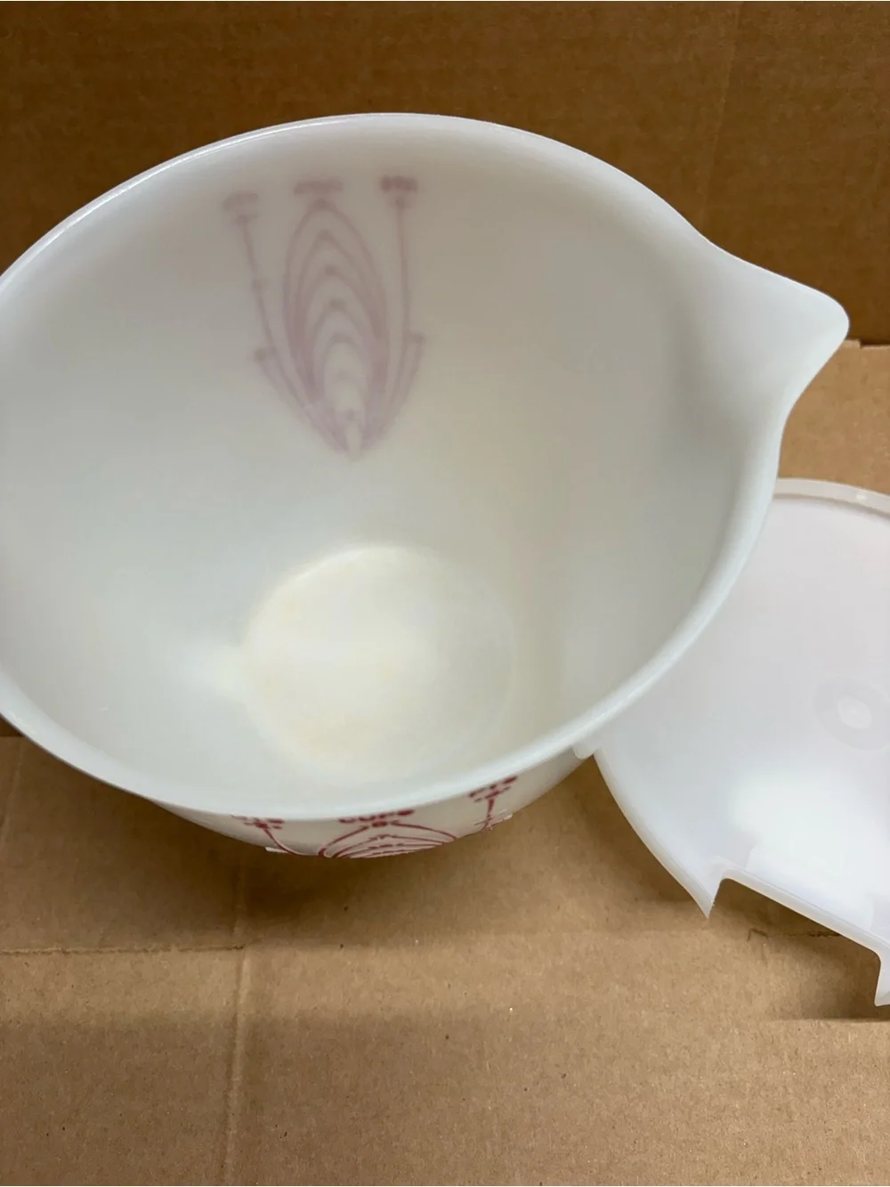 Vintage Tupperware Translucent White Bowl with Embossed Branding with Cover